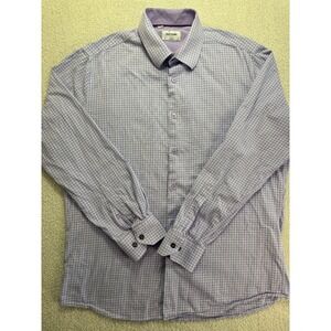 Duchamp London Tailored Fit Dress Shirt 17 XL 43 Purple Check Long Sleeve